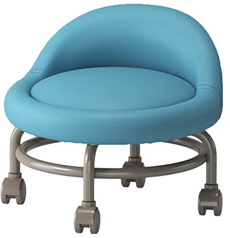 JHLP Brauner PU-Leder-Rollhocker mit Rückenlehne und Rad – Ottoman-Fußhocker, drehbare Rollen für universellen Einsatz – kurze kleine Hocker auf Rad für bequeme Unterstützung