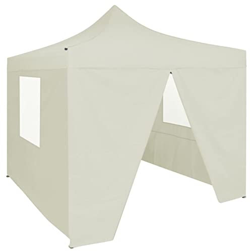 Homgoday Gazebo Professionale Pieghevole con 4 Pareti 2x2m Acciaio Crema, Gazebo da Giardino, Gazebo Ombrellone da Giardino Spiaggia Pesca Esterno Antivento per Arredo Giardino Terrazzo Ambienti