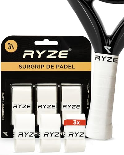 RYZE Padel Griffband, Weiß - Extra Komfort und Griffigkeit - Rutschfester Padel Overgrip - Ultra schweißabsorbierend - Anti-Vibrations Padelgriff - Entwickelt für Padel & Tennisschläger - 3 Stück