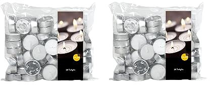 Teelichter 2x50 Stück (2 Bags - 100 Teelichter) - Brenndauer: 4,5 Std., Rußfrei - für Windlicht, Teelicht-Glas, Duftlampe, Kerzenständer & Kerzenhalter - Weihnachten, Deko, Hochzeit, Party und Gastro