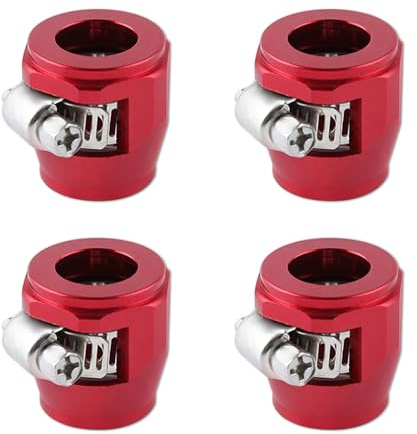 LEONTOOL 4PCS 8AN Flexible Rubber Hose Pipe Clamps, Hex Car Hose Finisher Clamp with Screw Band, Hose End Cover Aluminium Hose Connectors for 1/2 Fuel Line/Diesel/Gas/Air/Water/Oil and Water Hose, Red