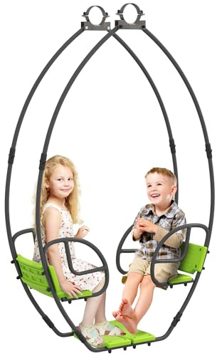 Outsunny Balançoire Face à Face pour portique Enfants, balançoire de Jardin, Structure en métal avec poignée pour 2 Enfants de 3 à 6 Ans 110,5 x 40,5 x 180 cm Vert