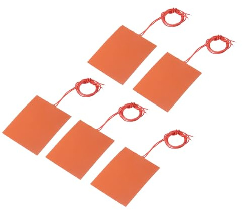 sourcing map Packung mit 5 Stück Silikon-Heizmatte 12V 25W Heizfolie | Flexible Heizplatte, 100mmx80mm, für konstante Temperatur, Heizmatte