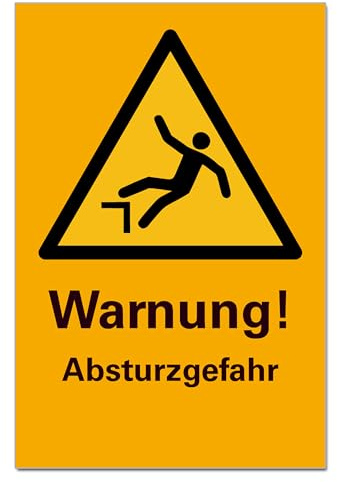 BUEWA Schilder Warnung Absturzgefahr Schild Hinweisschild PVC 300 x 200 x 3 mm Vorgebohrt B1-Zertifiziert