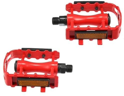 Pédales de vélo VTT antidérapantes - Axe 9/16'' - Pour divers vélos, VTT, ville, trekking - En alliage d'aluminium - Rouge - Avec réflecteurs des deux côtés - Accessoires Velo
