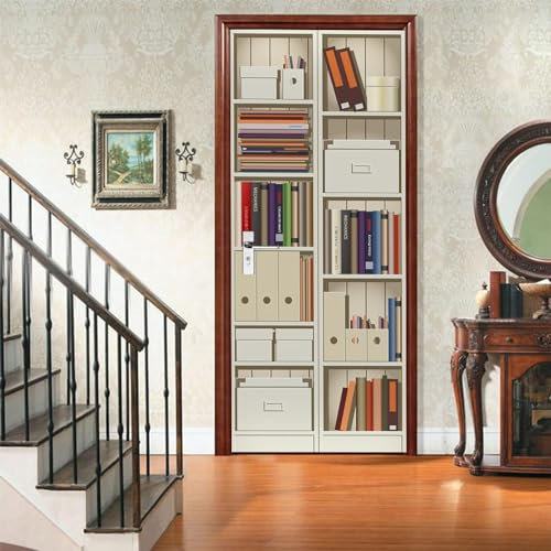 Türaufkleber Selbstklebend 3D Weißes Bücherregal 90 X 200 Cm Tapeten Türtapete Türposter Türfolie Klebefolie Von Trendwände Abnehmbar Fototapete Wohnzimmer Schlafzimmer Haus Dekoration 0