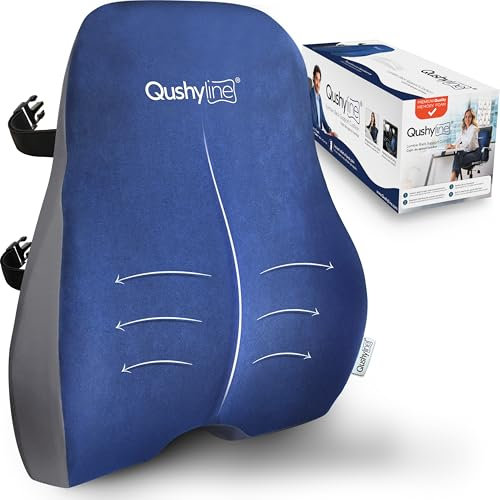 QushyLine Cojín Lumbar Silla Oficina Ergonómico, Alivia el Dolor Espalda, Respaldo Lumbar Silla Oficina Viscoelástico, Cojin Silla Respaldo Asiento Coche Almohada Lumbar y Correas Ajustables