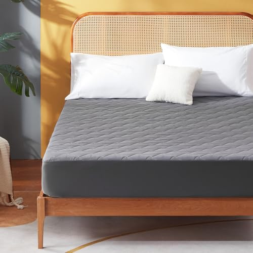 SONIVE Thin King Size Mattress Topper, Waterproof Mattress Pad, King Size Mattress Protector 150x200 cm, Extra Deep Fitted Mattress Cover 38 cm, Breathable Mattress Topper, Grey