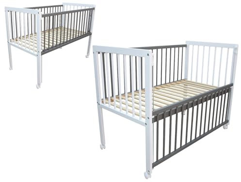Micoland Kinderbett/Beistellbett/Babybett 2in1 120x60 cm weiß-grau