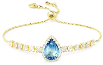 Linawe Aquamarin Armband Blau, Gold Tennisarmband Armbänder Damenarmband Armband Set, Fossil Edelstein Diamant Bettelarmband Damen, Armkette Handkette Bracelet, Kristall Schmuck