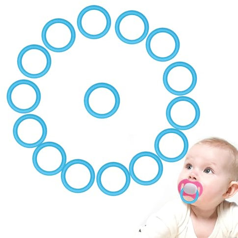 CPJJ 15 Stück Schnullerkette Silikonring, O-Ringe Schnullerring Silikonfür Infant Clips Adapterhalter für Baby Show oder Geburtstagsgeschenk(Blau)