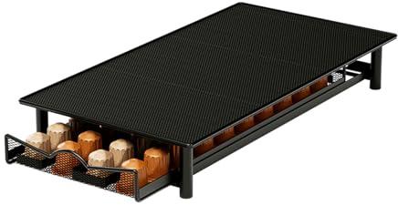 Inture Kaffee Kapselhalter für 40 Stücke Schublade Kaffeekapseln Aufbewahrung für Nespresso Kapseln Organiser Rutschfeste Oberseite Metall Kaffeekapseln Tablett Schwarz