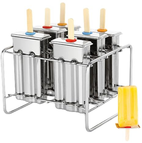 PhnkjGh Moules à glaces en acier inoxydable, moule à glaces | Moule à glace portable,Moules à glace en métal, moules à sucettes glacées en acier inoxydable avec support, 6 moules à glace avec 100
