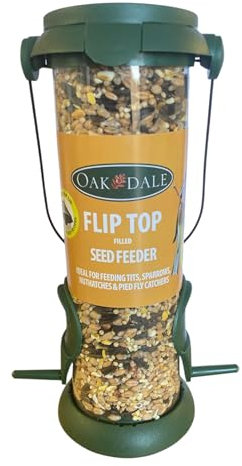 Oakdale Flip Top Premium Filled Seed Wild Bird Feeder Easy Fill With Dual Perch For Birdatching And Garden Outdoor Use All Weather