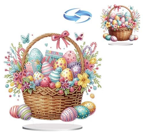 CXINLky DIY Diamond Art Painting Osterhase Tisch Deko, 5D Diamant Painting Ostern Tischdeko, Diamant Malerei Osterei Stehend Kunst Set für Ostern Hausgeschenk Deko-06-Ostereier