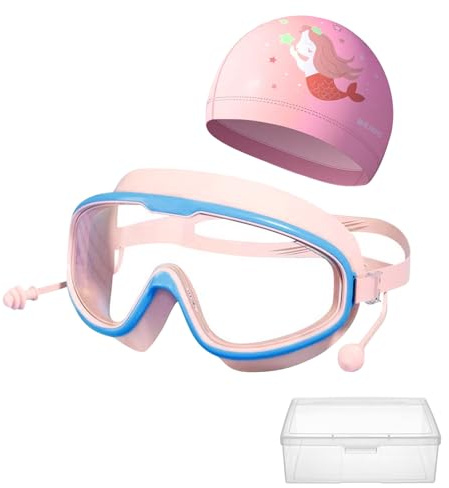 Wohlstand Occ-hialini da Nuoto per Bambini,Occ-hiali nu-oto Bambini,Occ-hialini nu-oto HD,Anti-Appannamento Occhialini da Nu-oto,Occ-hialini da nuoto per ba-mbini Porta un cappello da nuoto PU