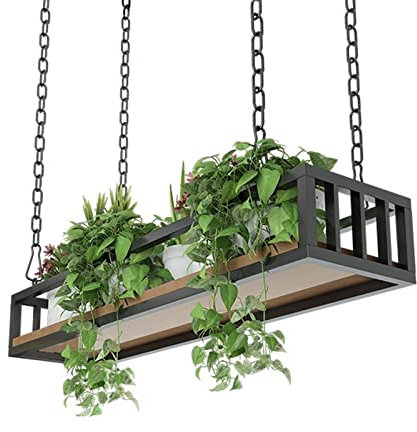 Black Metal Ceiling Shelf for Restaurant Bar Balcony Hanging Flower Plant Display (Size: 60x25x15cm)