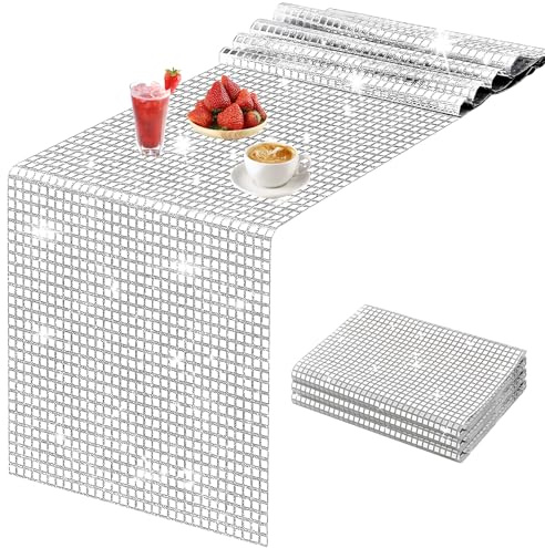 Disco Party Tischläufer,30x275cm Silber Discokugel Tischdecke | Glitter Pailletten Vintage 70er 80er Thema,Glitzernde Tischdecke für Feier für Disco-Partys Bälle