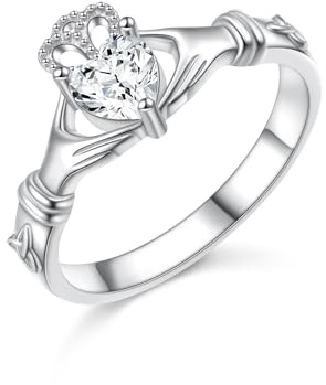 Anillo de plata de ley 925 Claddagh – Anillo de la suerte irlandés con nudo celta, anillo de corazón Claddagh – Anillo de compromiso, promesa y amistad – joyería irlandesa de amor y fidelidad para