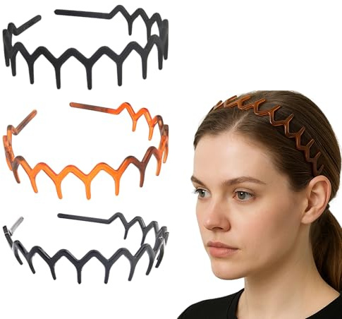 DTXLX U-Form Fein Haarreif 3 Stk | Kunststoff Fein Zickzack Haarreif, Haarreifen Damen&Männer, Haifischzahn Haarkamm Haarreifen Gefrostet, Schildp