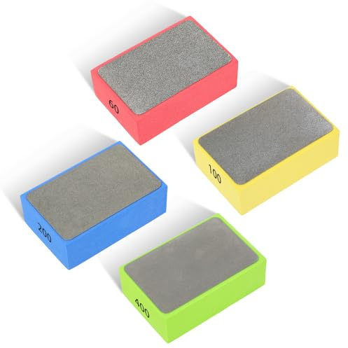 LXUEJIE 4 Stück Diamant Handschleifpad, Glas Schleifen Fliesen Schleifblöcke Polierpads für Marmor, Granit, Glas Steine Polieren Schärfen Schleifpads Polierpads(60# 100# 200# 400#)