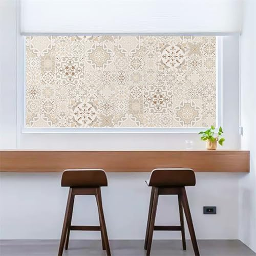 Pellicola per Vetri Finestre Mandala Beige Pellicola Oscurante Vetri Finestre Privacy Pellicole Adesive Per Vetri Autoadesive Pellicole Oscuranti Vetro Adesivo Bagno Cucina 45x100cm/1 Pcs