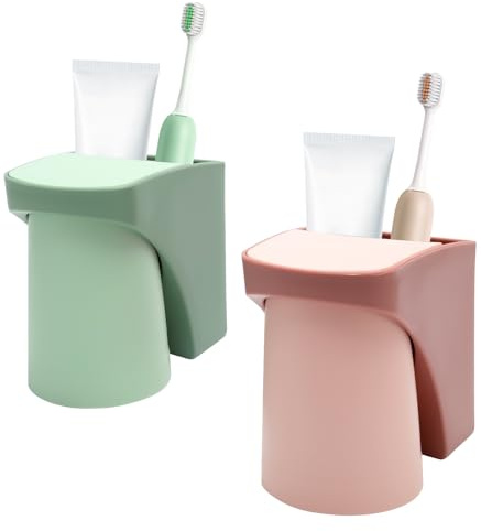 KQDRAVINE Bicchiere Porta Spazzolino 2 Pezzi Senza Fori Portaspazzolini da Denti con Tazza Magnetica, Portaspazzolini da Denti per Bambini porta Spazzolino da Parete per Famiglie, Coppie