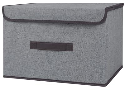 flaxarne Aufbewahrungsboxen mit Deckel, Faltbare Aufbewahrungskiste mit Griff, Aufbewahrungskorb Stoff, Ordnungsboxen Kleiderschrank Organizer, Faltbox für Kleidung, grau