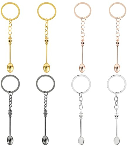 TRKETK 8 Pièces Cuillères à Médicaments Mini Porte-Clés Couronne Cuillère Measuring Sampling Spoon Porte-Clés pour Hommes et Femmes Pendentifs de sac à dos Pendentif Fête Favoris