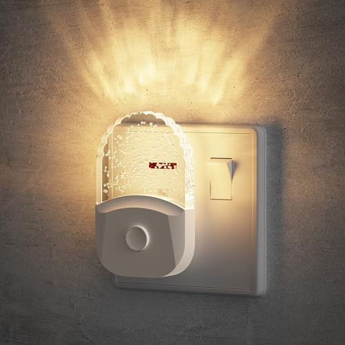 Emeritpro Night Light Plug in Wall with Dusk to Dawn Sensor, Plug in Night Light 5 Levels Brightness Adjustable, 3000K Warm White, Acrylic Nightlight for Kids, Hallway, Stairs, Bedroom, 0.5W, 1 Pack