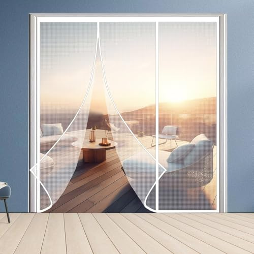 Magnetic Fly Screen Double Door 285x205 cm Foldable Mosquito Net with Auto Close White Curtain for Doors & Patios Air Flow Friendly Easy Installation