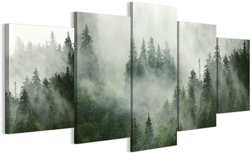 LUMASOUL Wandbilder Wohnzimmer 5-teilig Leinwandbild Wald 11 150x75 cm | Mehrteilige Wanddeko für Schlafzimmer, Flur, Büro