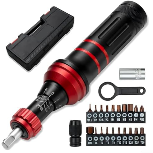 Honseadek Jeu de tournevis dynamométriques préréglés mécaniquement de 10 à 203,2 cm avec incréments de 1 lb-lb, compatible avec embouts de 6,35 mm pour l'électronique et la réparation automobile (1-6