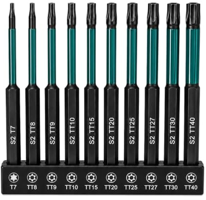 UBESTHS 10-tlg. Torx Bit Set 100mm, S2 Stahl Sicherheit Torx Bits (T7–T40), Extra Lange TX/TT Bits mit 1/4 Sechskant & Magnet, für Akkuschrauber, KFZ & Elektronik