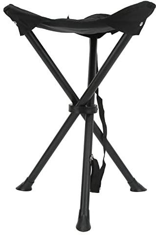 QWUUYEC Taburete Plegable de Tres Patas, Silla Portátil con Carga de 200KG, Antideslizante y Estable - Diseño Compacto, Material Duradero, Ideal para Camping y Pesca (Negro)