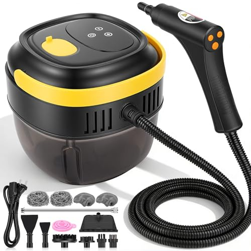 Limpiador a vapor de mano con control dual, limpiador de cocina y coche, 6 niveles ajustables, calentamiento 15s, depósito 1.7L, para hogar y auto, 14 accesorios