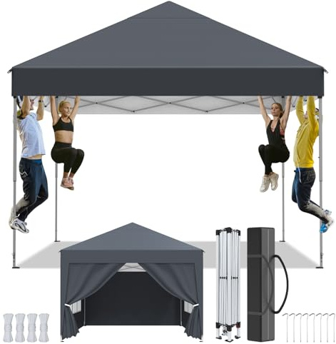Pavillon 2.5x2.5m，Faltpavillon Wasserdicht，Winterfest，UV Schutz 50+，Stabil，Höhenverstellbar，Gartenpavillon mit 4 Seitenwänden、Tragtasche，Faltbar Partyzelt Gartenzelt für Outdoor Garten,Anthrazit