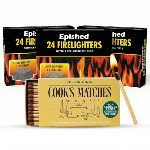 Firelighters & Safety Matches 72 Pack – Long Burning Fire Lighters for Wood Burners, BBQs, Pizza Ovens & Open Fires – Quick Light Fire Starter, Eco-Friendly Log Burner Accessorie