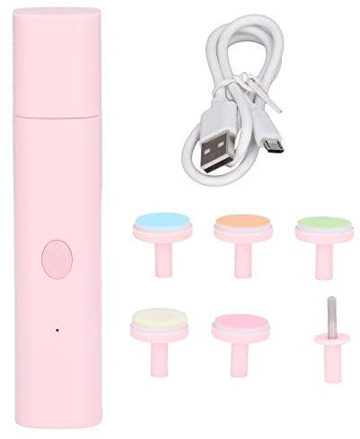 Lima de uñas eléctrica para bebé, recortadora de uñas multifunción antiarañazos para bebé, recortadora de uñas ajustable de 2 velocidades con 6 cabezales de limado. (Rosa)