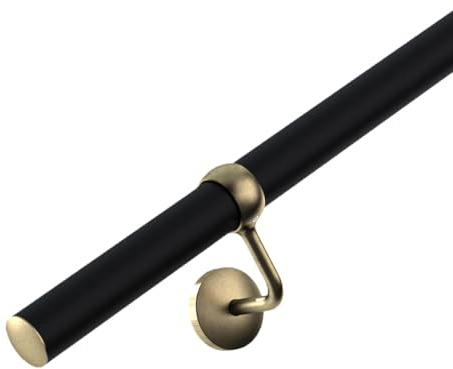 1.2m Banister Stair Handrail Kit – Matt Black with Antique Brass Brackets | Complete Banister Kit, 10-Year Warranty, Heavy-Duty Construction, Strong & Durable Design, Easy Maintenance, Elegant Finish