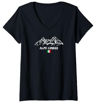 Femme Panorama Montagne Vacances de Ski Apres-Ski Alpe Cimbra T-Shirt avec Col en V