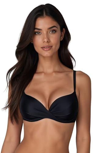 Vivisence 3209 Top De Bikini Liso con Relleno para Mujeres Tirantes Regulables con Aros - Hecho En La UE, Negro,95B