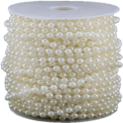 Shoze 25M Pearl String 6MM Artificial Pearl Ornaments Chain Simulated Bead Chain Imitation Bead Decorative String for Birthday Wedding Party Decoration (Ivory)