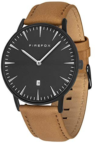 FIREFOX Damenuhr Herren- Armbanduhr Passion analog Quarz Edelstahl schwarz Lederarmband braun 5 ATM wasserdicht FFPL02-113