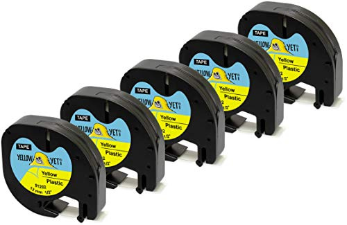 Yellow Yeti 5 Schriftbander 91202 91222 S0721670 schwarz auf gelb, Kunststoff, 12mm x 4m Etikettenband kompatibel für LetraTag LT-100H LT-100T LT-110T QX50 XR XM 2000 Plus Etikettendrucker