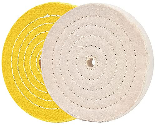 Ruedas de pulido para amoladora de banco Ruedas de pulido de 6 Rueda de pulido blanca (60 capas) y amarilla (42 capas) para pulidora de tampón de banco con orificio de eje de 1/2 2 piezas