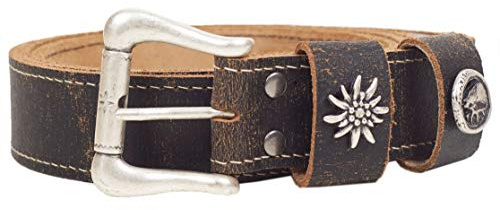 Gürtel Leder Trachtengürtel 98 Edelweiß Hirsch Motiv Ledergürtel braun Trachten (schwarz, 95)