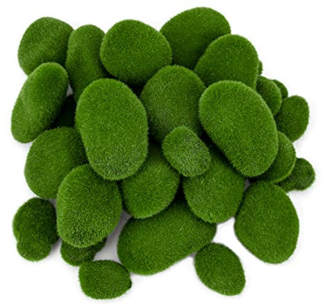 Nicunom 50 Pcs 5 Size Artificial Moss Rocks Decorative Faux Green Moss Covered Stones Fake Moss Balls for Garden Decor DIY Floral Arrangements Plant Poted Decoration