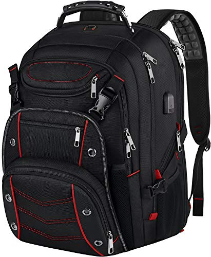 VECKUSON Large 18.4 Inch Laptop Backpack with USB Charger Port, TSA Friendly Flight Approved and RFID Anti-Theft Pocket, Red