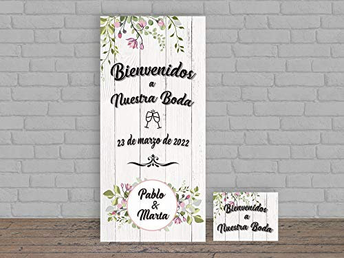 Oedim Photocall Boda Personalizado en Lona + Cartel en Cartón Bienvenidos a Nuestra Boda | Varias Carteles Económico y Original, Blanco